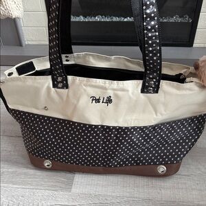Pet Life Black and Cream Polka Dot small Pet Carrier Tote